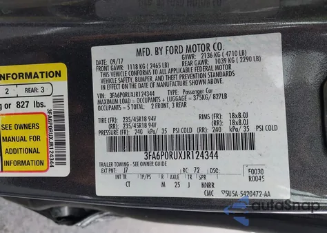 2018 Ford Fusion Hybrid Titanium z USA, uszkodzony, nr VIN 3FA6P0RUXJR124344